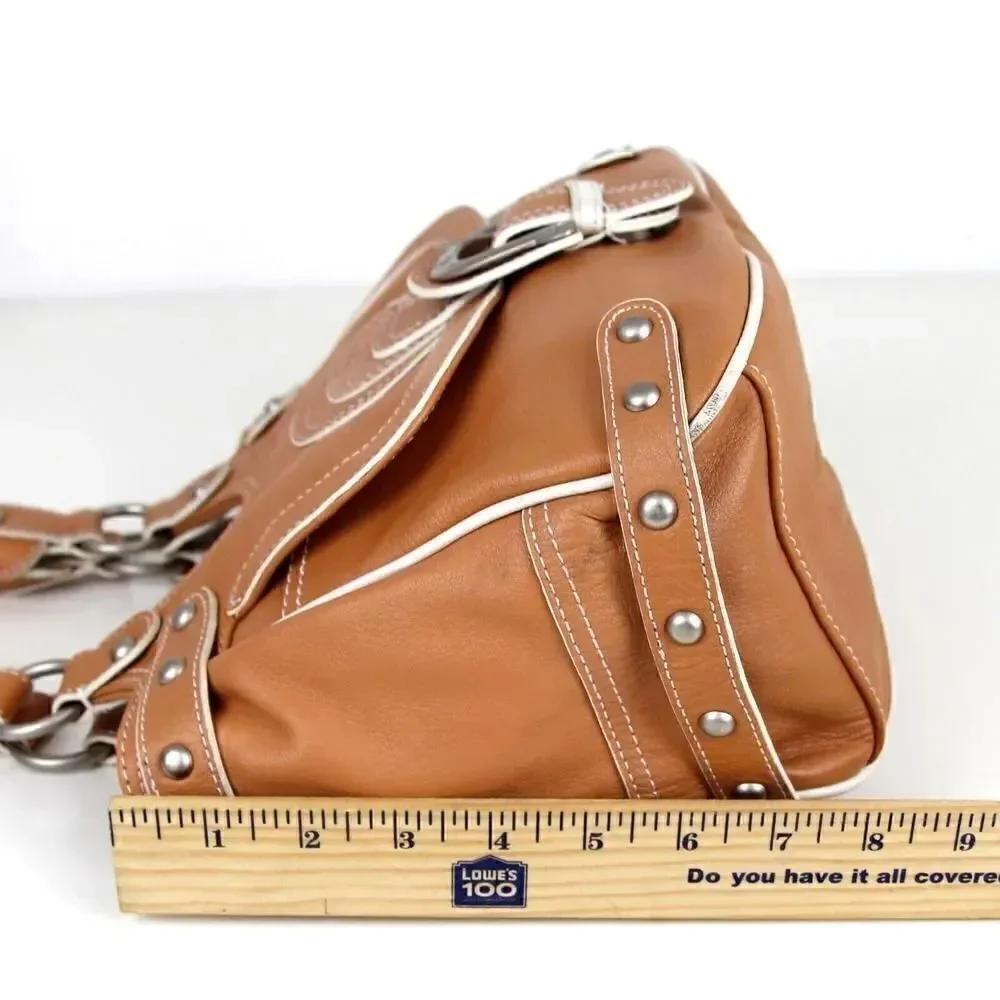HYPE TAN BROWN GENUINE LEATHER STUDDED HOBO TOTE SHOULDER BAG HANDBAG PURSE